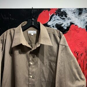 Christian Dior Loose fit Shirt Size 17 32/33 in light brown coffee color